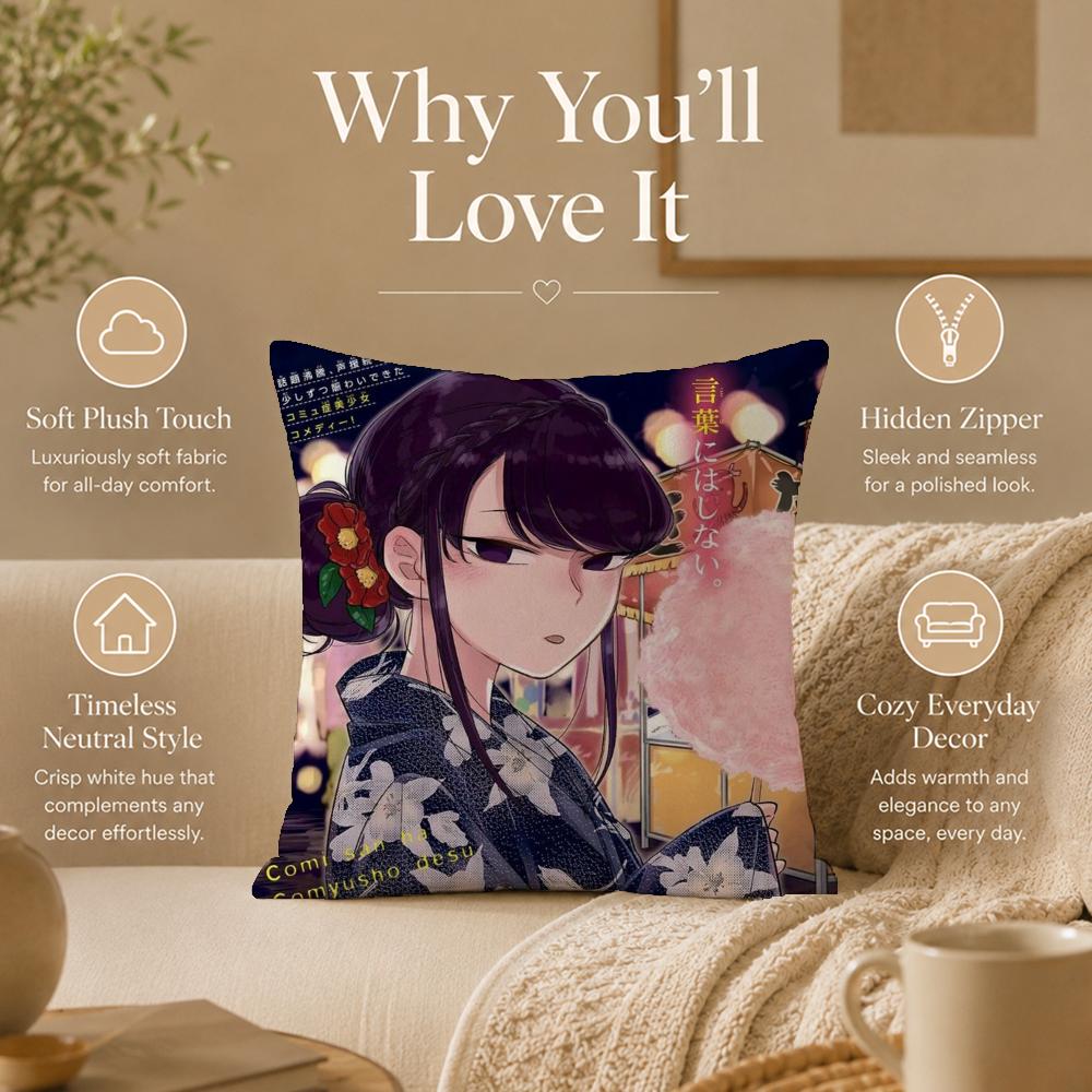 Anime K-Komi Can't CommunicateS Cushion Cover Double-Sided Printed Pillow Cover Hypoallergenic Dust-Mite Proof