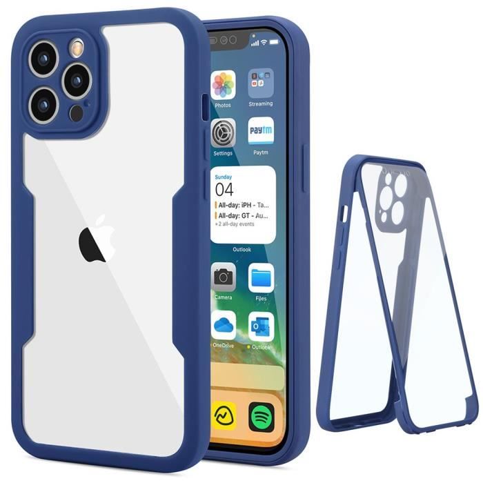 Coque de protection - pour iPhone - 12 Pro Max - 360 degrés - Bleu marine - Semi-rigide