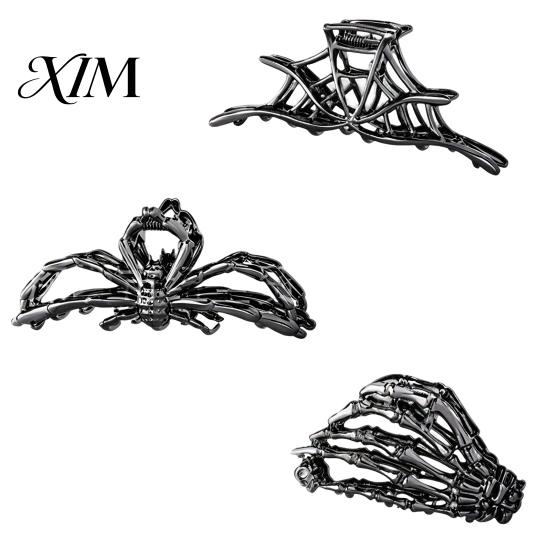 Skeleton Hand Hair Clip 3Pcs Halloween Claw Clip, Hollow Spider Web Ghost Alloy Clamp Non Slip Clamp, Gothic Accessories for Women Large Clips