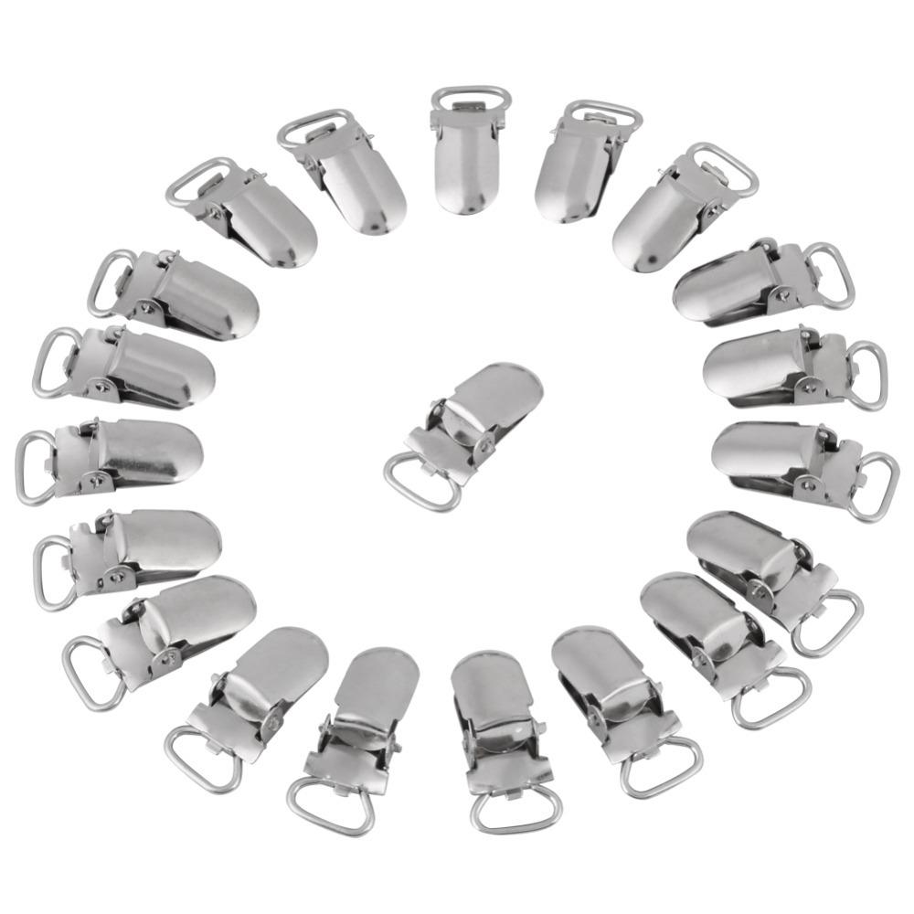 20pcs Silver Metal Metal Suspenders Clips Plastic Gripping Teeth Rugged Fasteners Duckbill Buckle Adjustable Fastener Accessory