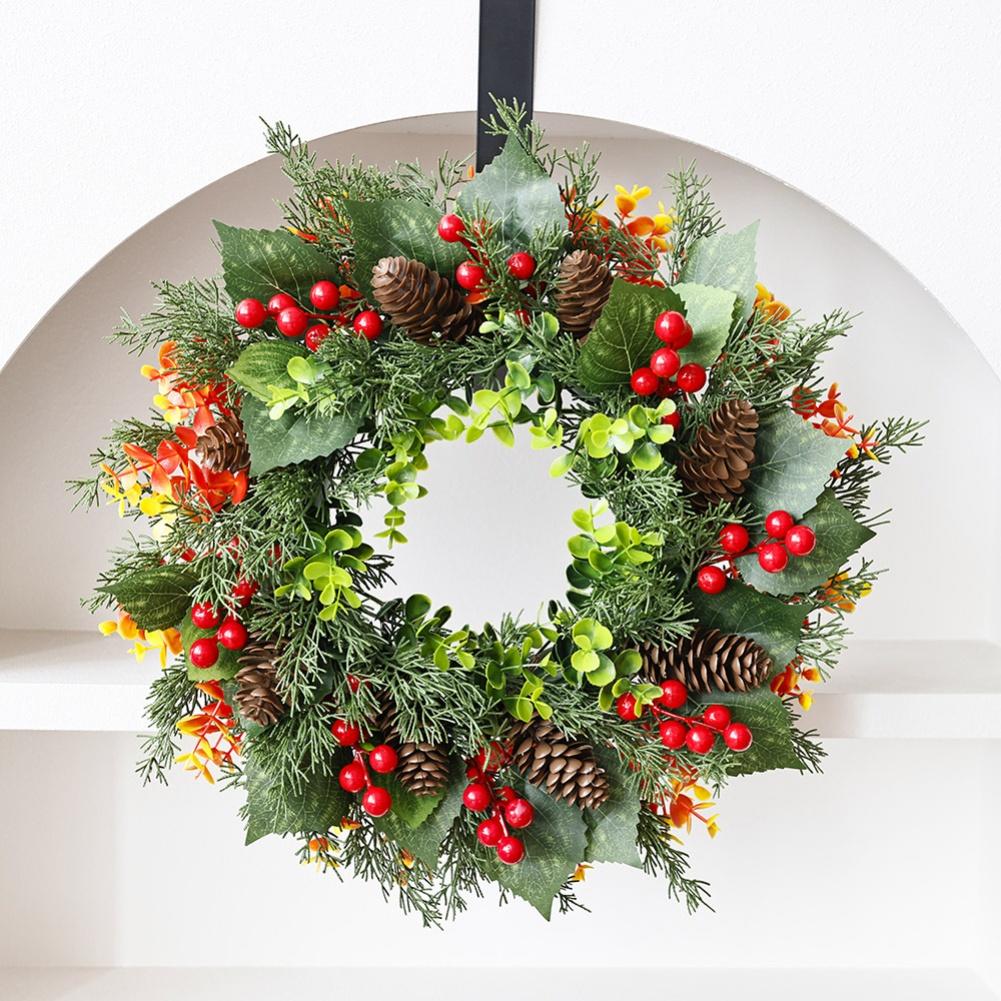 1PC Christmas Wreath 40CM Decorations Flower Christmas Wreath With Pinecones Berries Christmas Door Wall Decoration Garlands