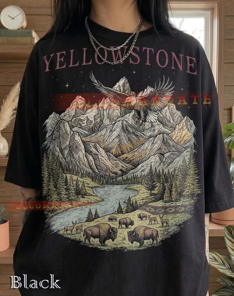 Yellowstone Comfort Colors® Tshirt, Vintage Mountain Eagle Faded Tee, Nature Y2K Streetwear National Park Animal Lover Retro Gift