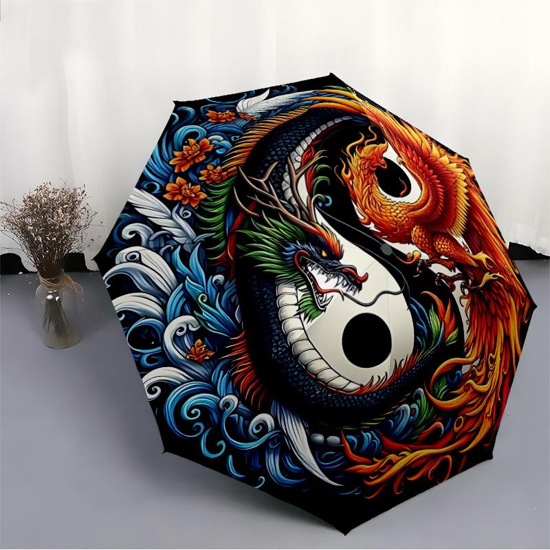 1PC Dragon Phoenix Yin Yang Automatic Open/close, All-Season Portable Folding Umbrella for Women & Men Yy250919178