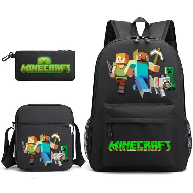 Large Capacity Schoolbag with Shoulder Strap; Student Three-piece Pencil Case Set