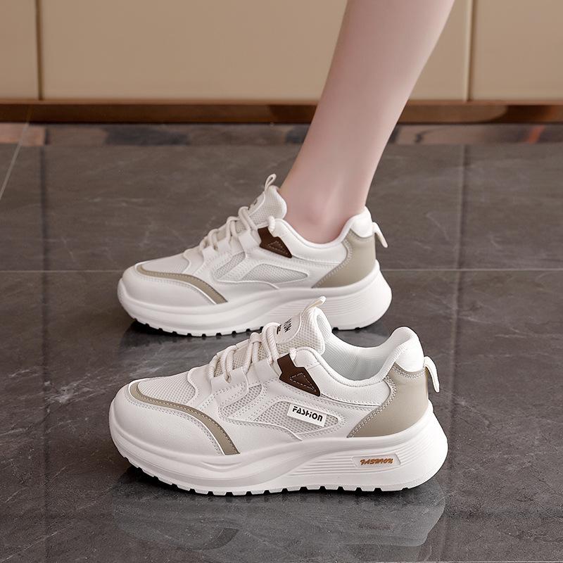 Spring mesh breathable sports shoes women's lightweight and versatile student running shoes thick-soled simple casual dad shoes