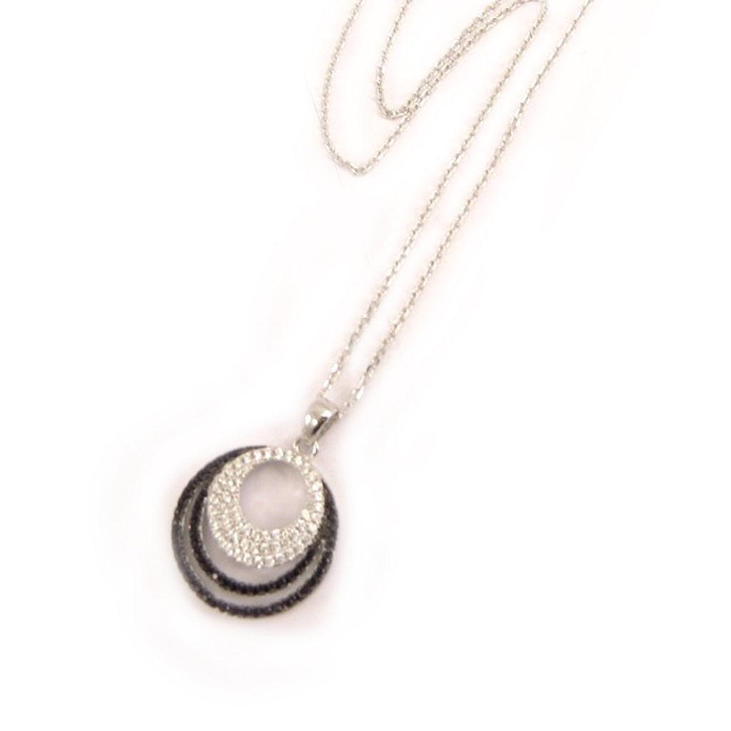 Altesse [L0182] - Silver Necklace 'Scarlett' Black White