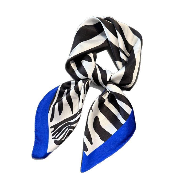 Black and white rhythm printing silk scarf square scarf high-end sense versatile shawl sunscreen neck small square scarf headscarf women's scarf