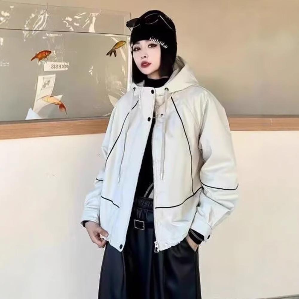 Korean Style Color Block Hooded Windbreaker for Women, 2025 Spring/Autumn, Lightweight Loose Fit Petite Jacket