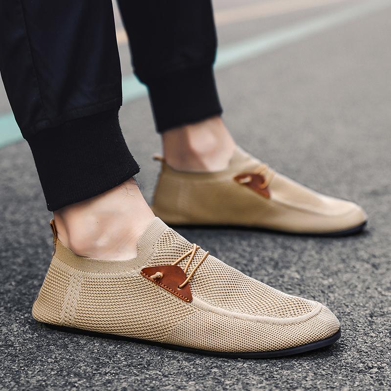 YRZL Casual Men's Shoes Summer Solid Color Mesh Breathable Flats Male Comfortable Lightweight Shoes Man Slip on Loafers for Men