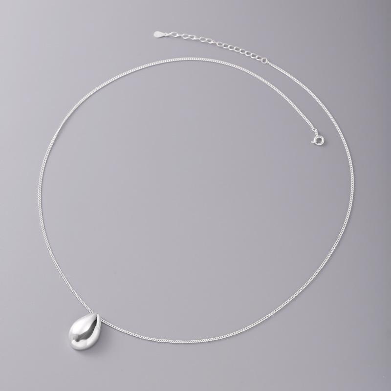 Water Drop Pendant Necklace for Women 925 Sterling Silver Glossy Sweater Chain Fashionable Long Fine Jewelry