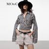 MO&Co. Women's Short Deconstructed Striped Cotton Shirt