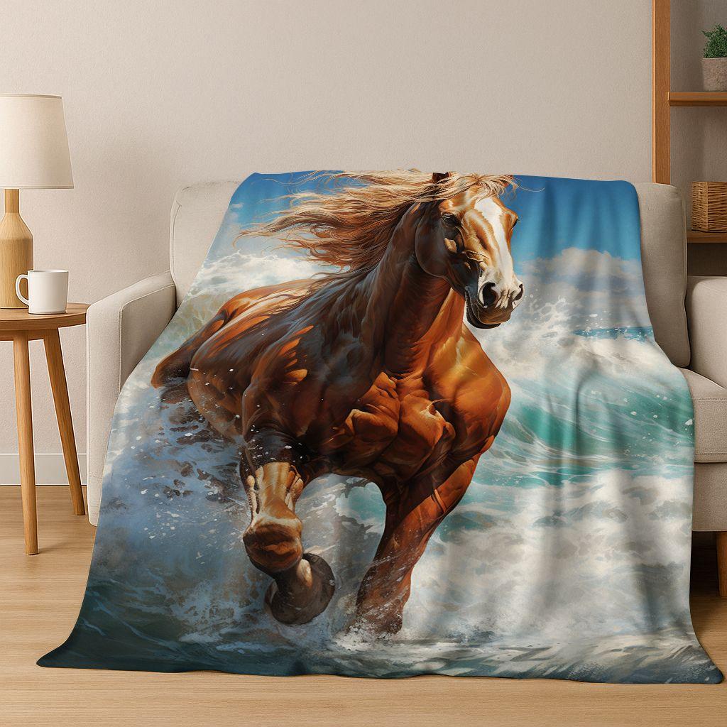 Dream Gallop Steed Kůň Mustang Kreslené Umění Flanelová Přikrývka, Útulná Měkká Dekorační Přikrývka pro Domácí Ložnici Postel Pohovku Kryt Dárek Děti