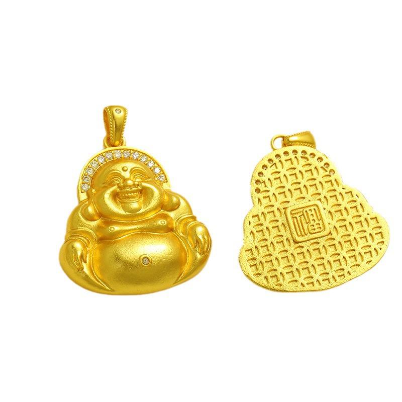 Diamond-Encrusted Smiling Maitreya Buddha Pendant Necklace - Gold With Sand Inlaid Diamonds, Women's Collarbone Chain