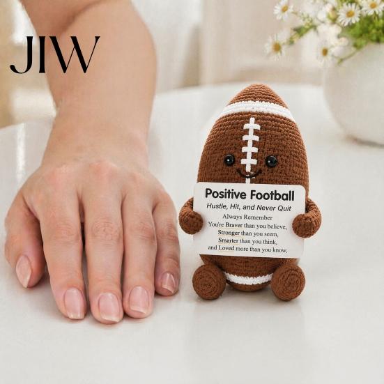 Hand Woven Doll with Encouraging Words Knitted Positive Sports Ball Plush, Emotional Support Motivational Card Encouragement Card, Cute Desktop Mascot