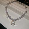European and American new gray pearl diamond pendant necklace women's beaded light luxury simple design versatile collarbone chain neck chain