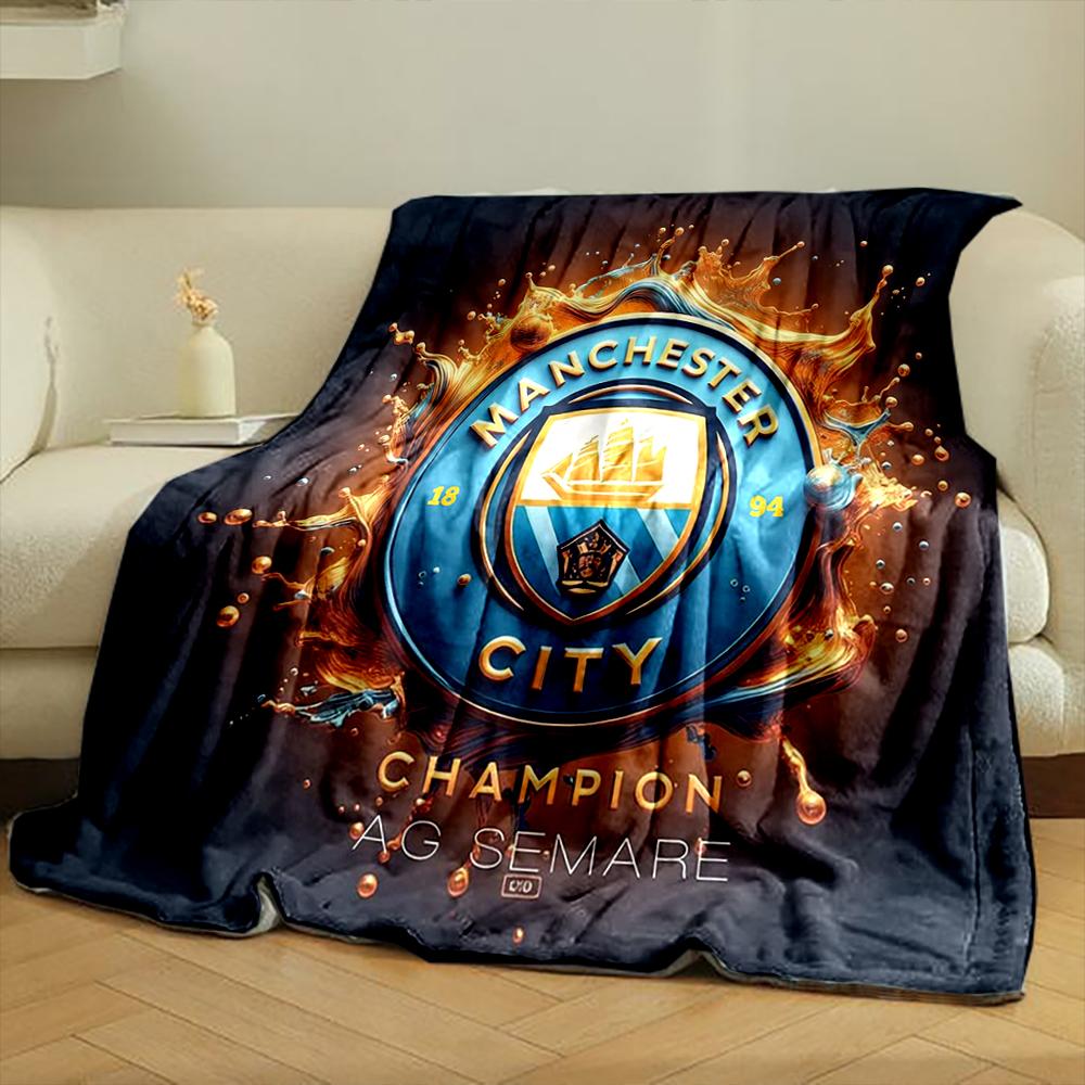 Manchester City Champion Set Designed Flannel Blanket for Bedroom, Living Room, Sofa, and Nap