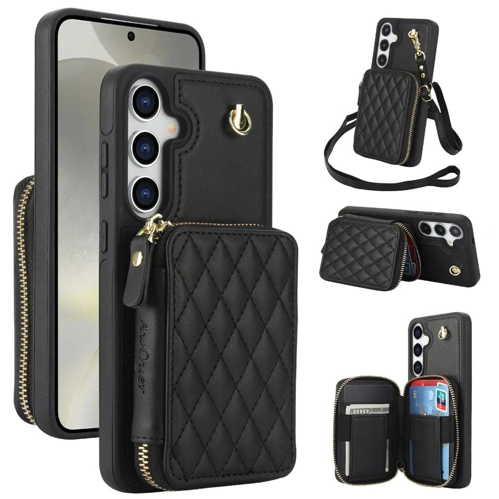 Crossbody Håndleddsstropp Etui for Samsung Galaxy S25 Ultra S24 FE S23 S22 Plus A14 A54 A15 A35 A55 Lommebok med Kortholder Deksel