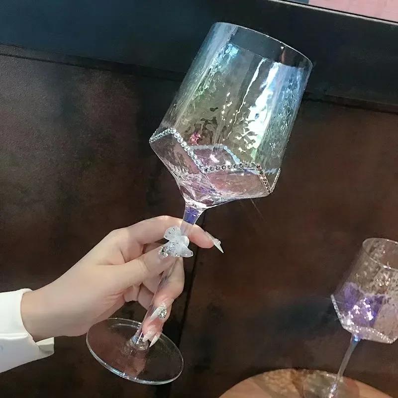 Colorful Diamonds Red Wine Glass High Appearance Level Light Luxury Crystal Red Wine Cup Antique Glass Stemware Champagne Cup