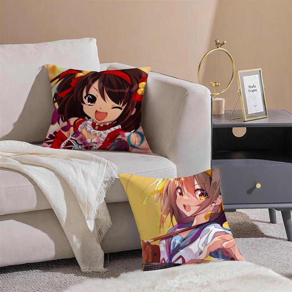S-Suzumiya Haruhi No Yuuutsu Art Cushion Cover Pillowcase Short Plush Invisible Zipper Room Sofa Cushion Cover