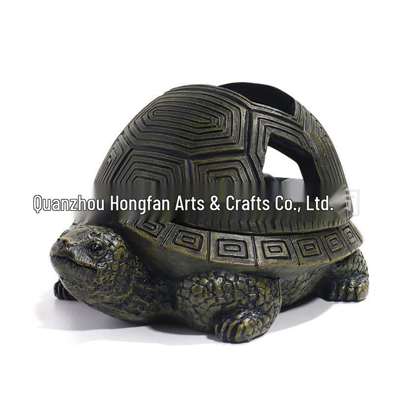 Retro Creative Turtle Ashtray with Lid - Unique Resin Ornament for Home, Bar, or Office