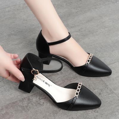 Sommermode Elegant Schöne Büro Starke Ferse Schuhe Frauen Nette Süße Schwarze Weiche Sohle Pumps Strass Sandalen Temperament