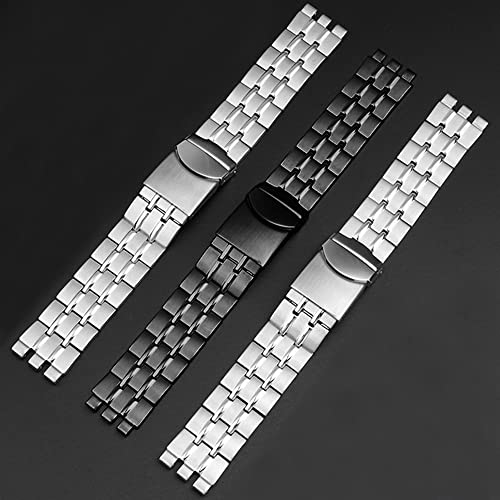 ZHUOLEI Swatch Strap, 17mm, 19mm, 21mm Stainless Steel Metal Band (Black, 21mm)