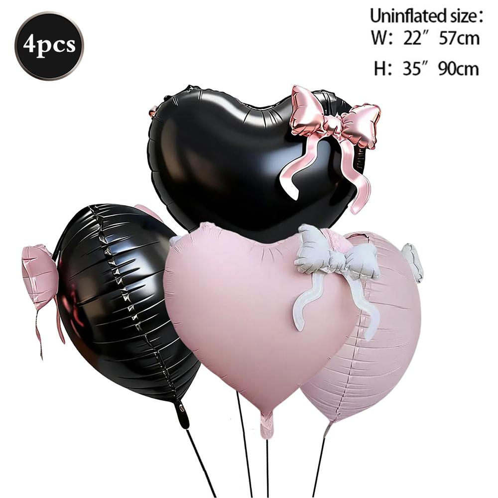 22inch Pink Red Black Heart Shaped Foil Balloons with Bow Valentines Day Wedding Party Decorations Birthday Baby Shower Balloons