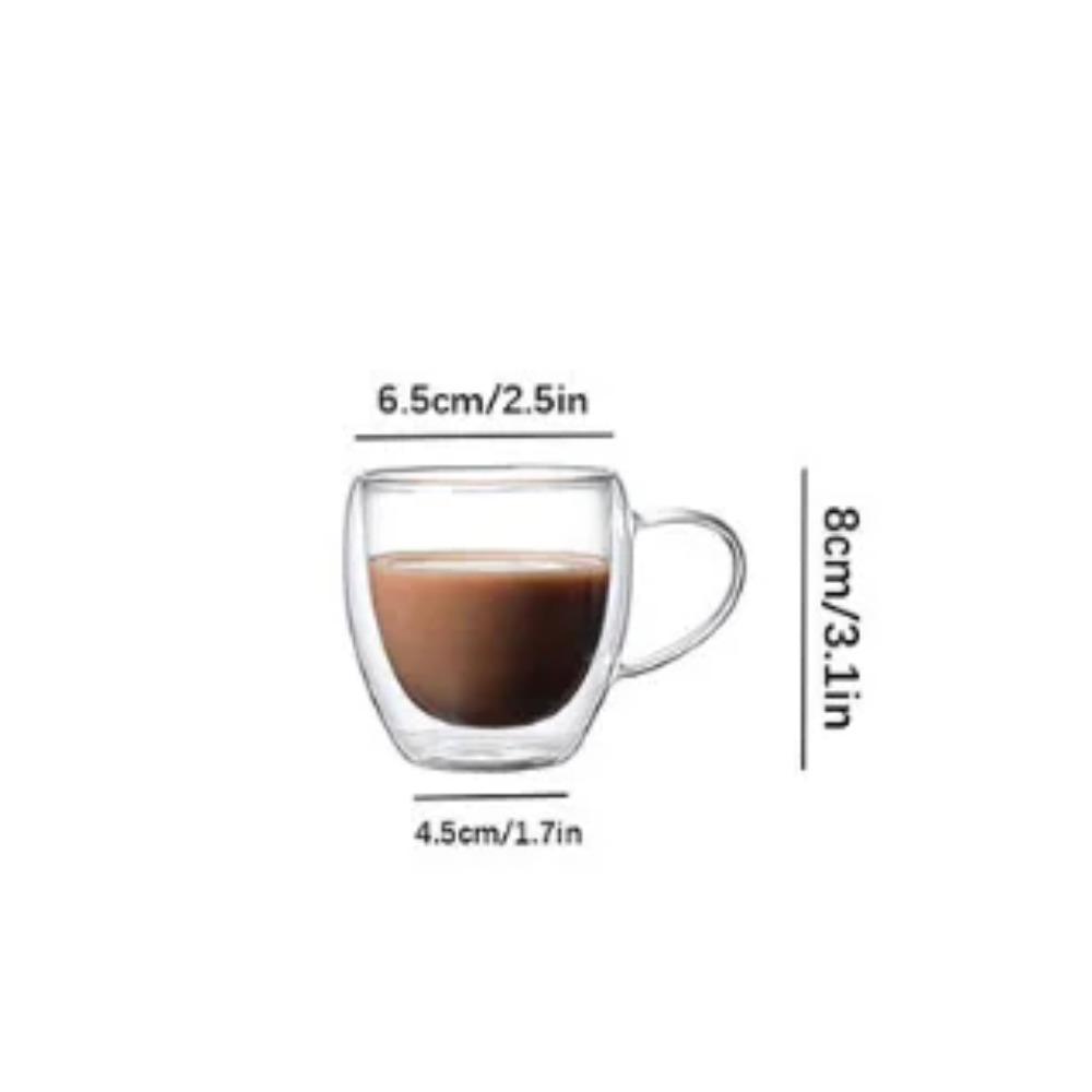 250ml Double-Layer Insulated Glass Coffee Cup with Handle, Heat-Resistant Transparent Juice & Milk Mug