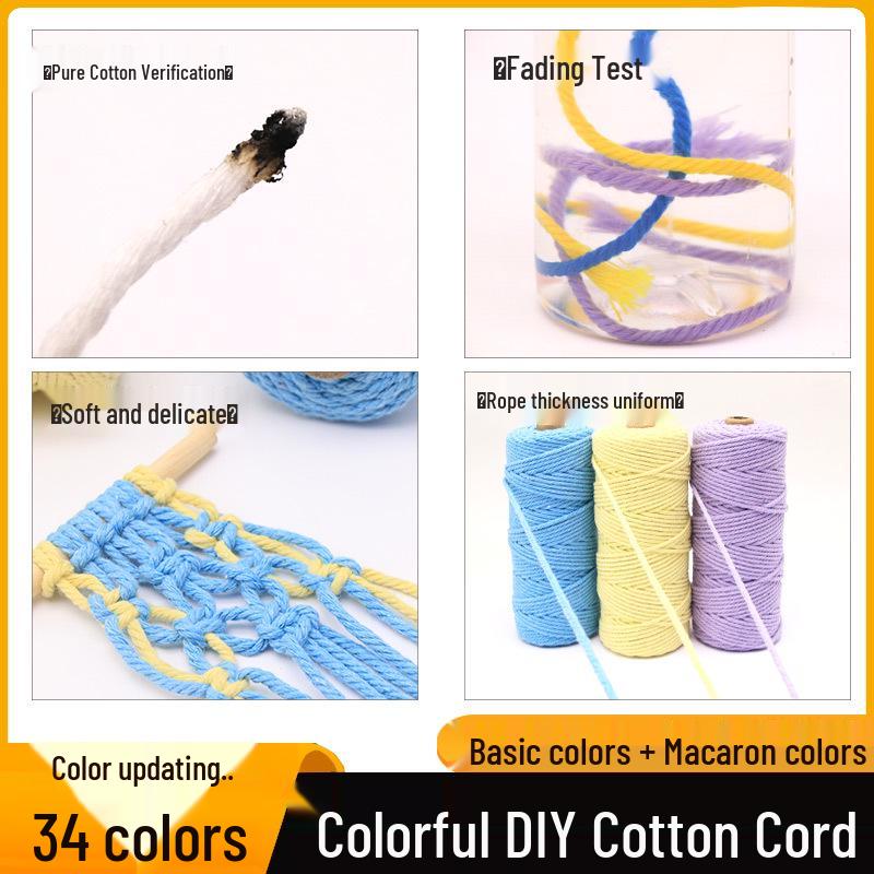 3mm Color Cotton Rope for DIY Handmade Tapestry, Weaving, and Drawstring Projects