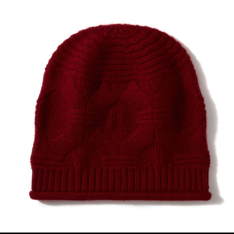 Cashmere Autumn and Winter New Style Women's High End Solid Color Twisted Pattern Thickened Warm Fashion Knitted Casual Curled Hat