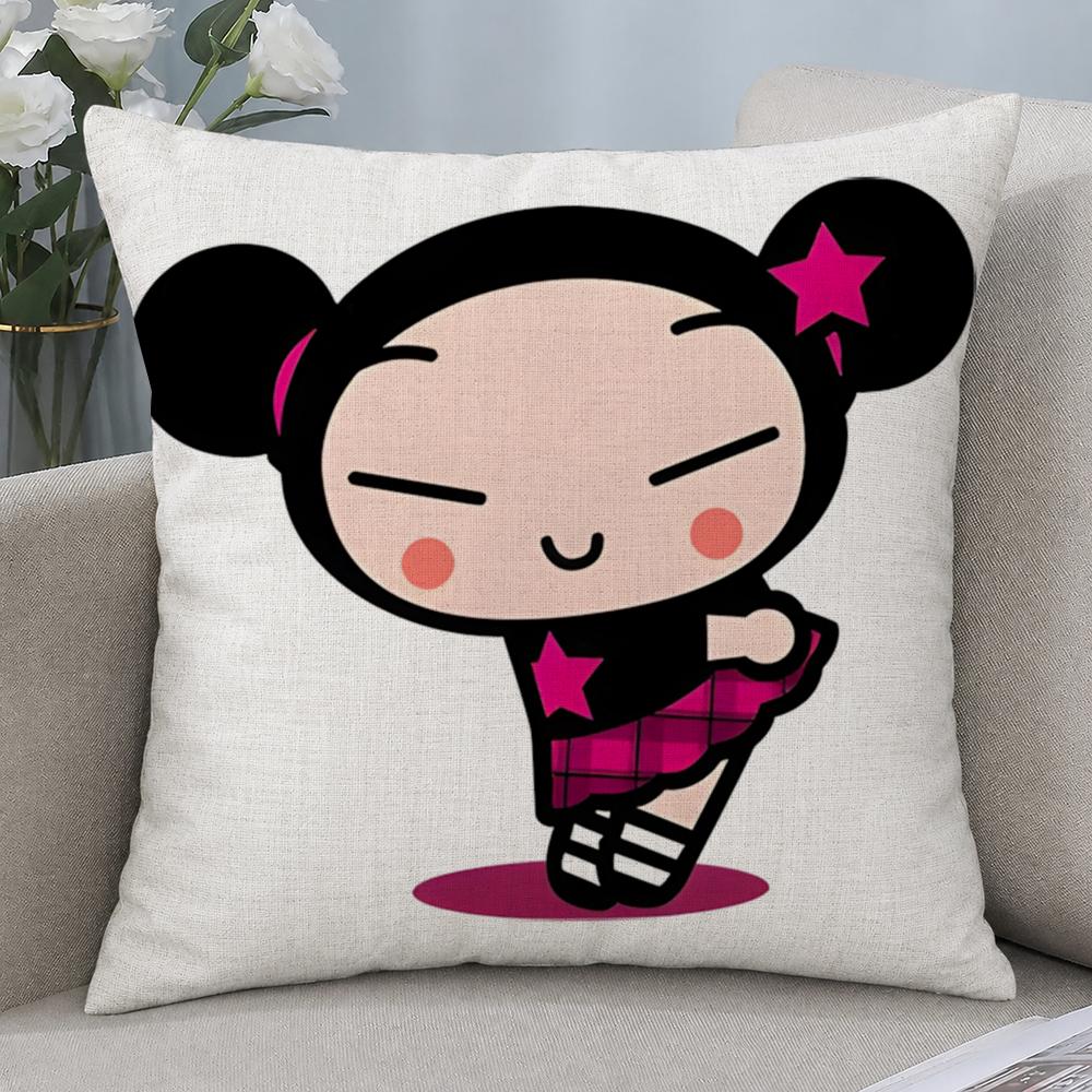 Cartoon Pucca Anime Kawaii Cushion Cover Cushion Covers Natural Linen Breathable Sofa Bedroom Decor Pillowcase