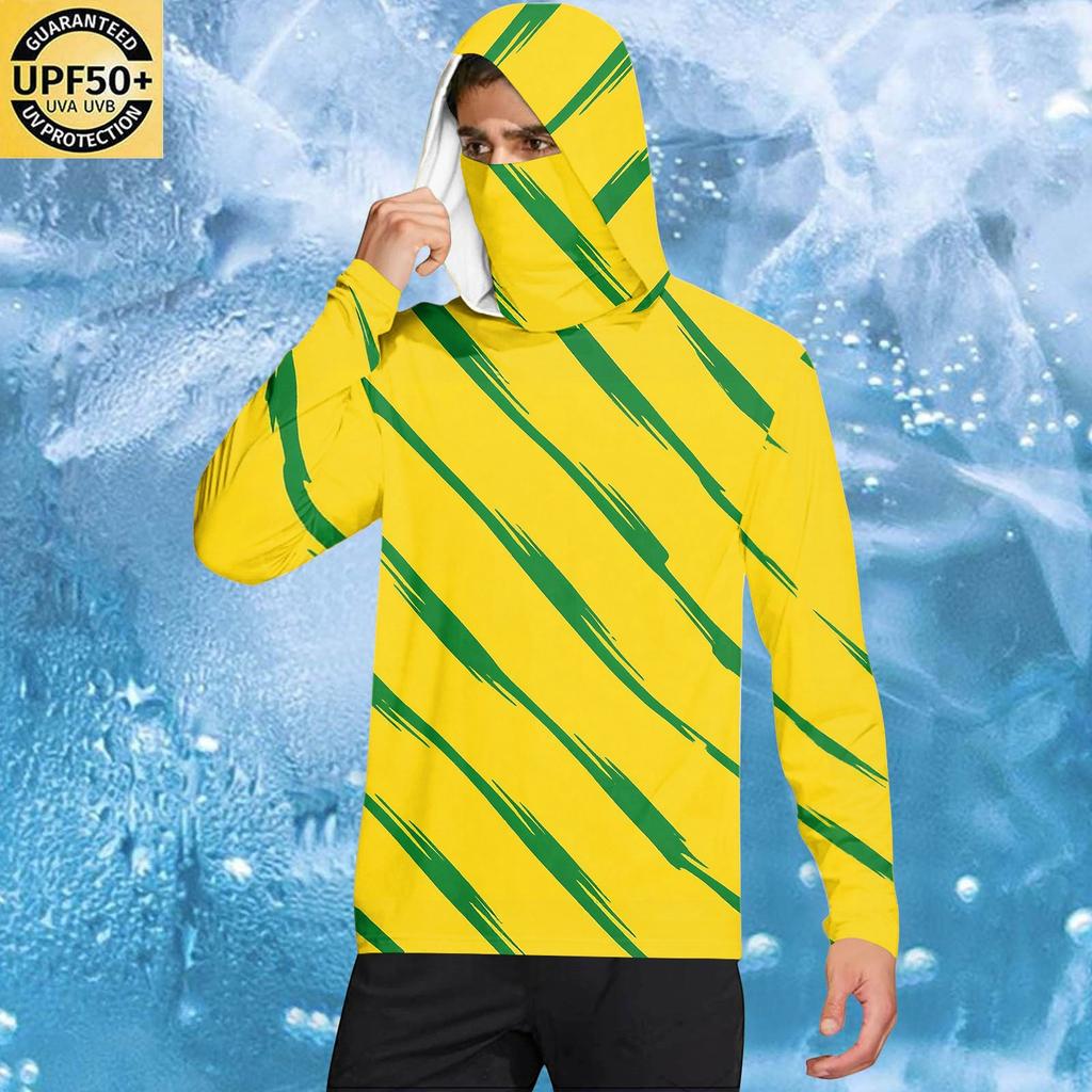 Men's Casual Geometric Print Hooded Long Sleeve Sun Protection Shirt Lightweight Breathable Fabric UV Protection Activewear Top