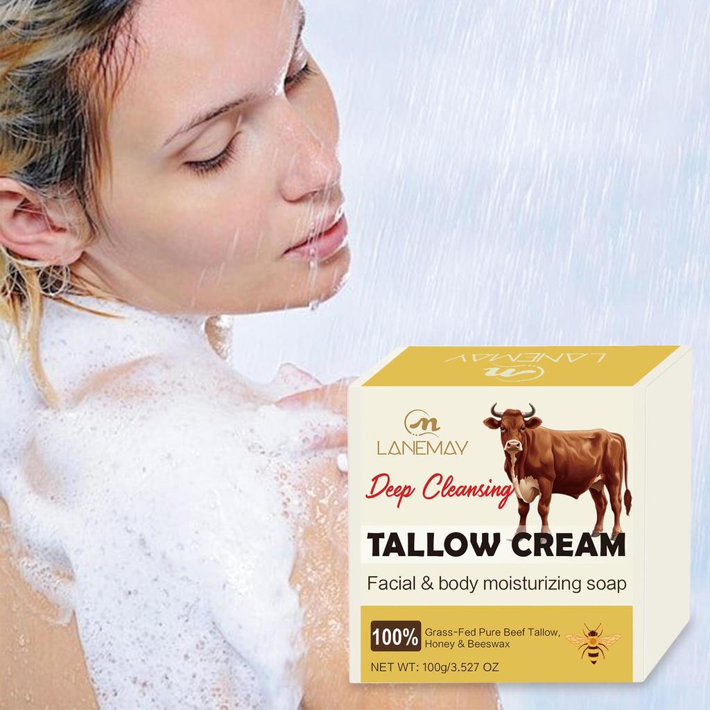 Tallow Cream Soap-Deep Cleansing Facial & Body Moisturizing Soap,Nourish Dry Skin, Lock in Hydration-Suitable for all Skin Types,100g