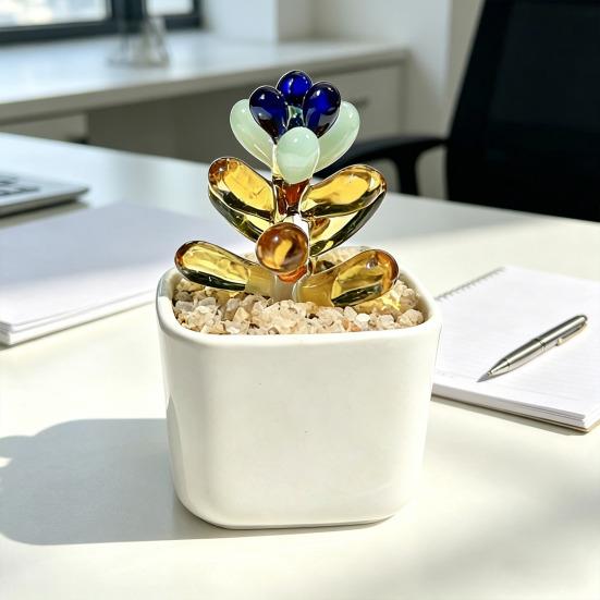 Mini Glass Planter Desktop Ornaments Small Exquisite Craftsmanship Bright Colorful Handmade Texture for Office Bedroom Living Room Home Decor Gift