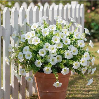 6PCS Artificial Hanging Flowers for Outdoor Faux Morning Glory UV Resistant Hanging Plants Spring Summer Flower for Garden Porch Patio Balcony Yard