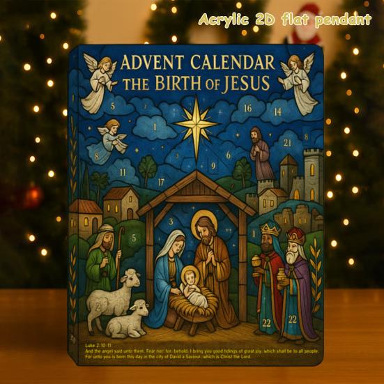 Yousheng 2025 Road To Bethlehem Advent Calendar 24 Acrylic Ornaments with Biblical Themes Christmas Tree Countdown Decor for Home Holiday
