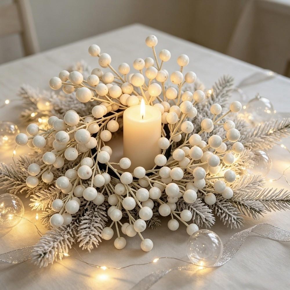 Plastic Christmas Artificial Plant Garland Reusable Xmas Candle Cup Ring  Holiday Party