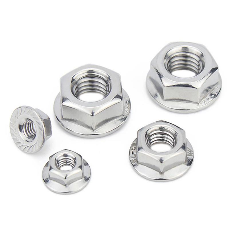 M4 M5 M6 M8 M10 M12 304 Edelstahl Linksgewinde Sechskant-Flanschmuttern Reverse Tooth Sechskant-Sicherungsmuttern Mit Scheibe Sicherungsmuttern