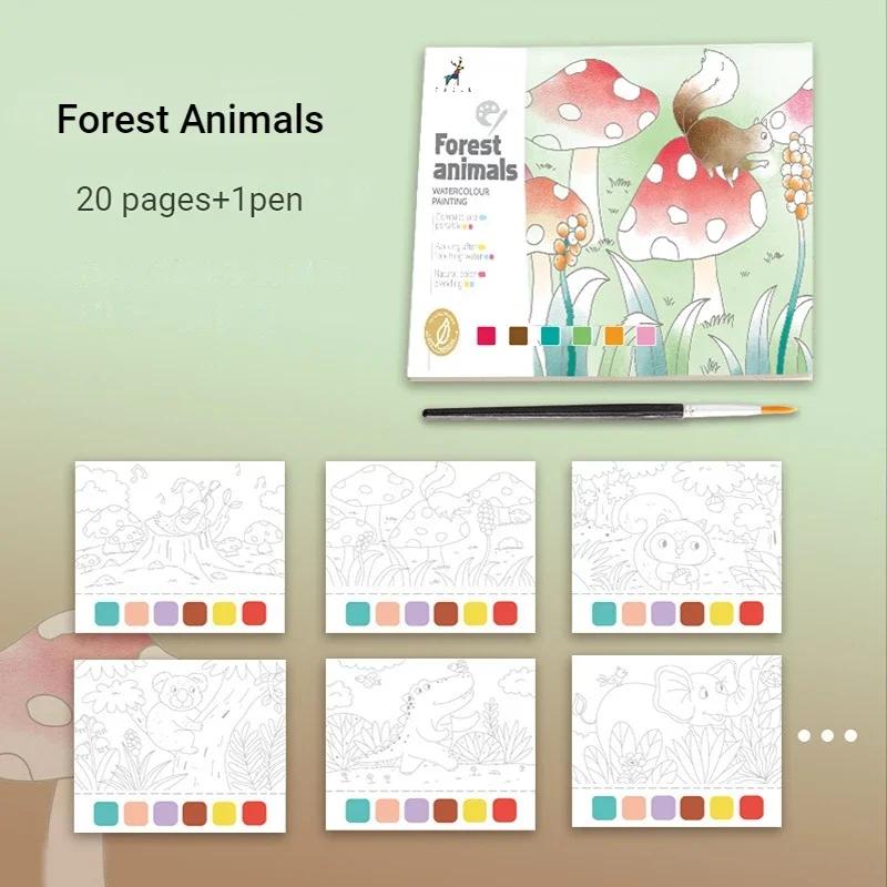 20Sheets Creative Watercolor Painting Book for Kids Fairy Tale Animal Flowers Gouache Graffiti Drawing Picture DIY Toy