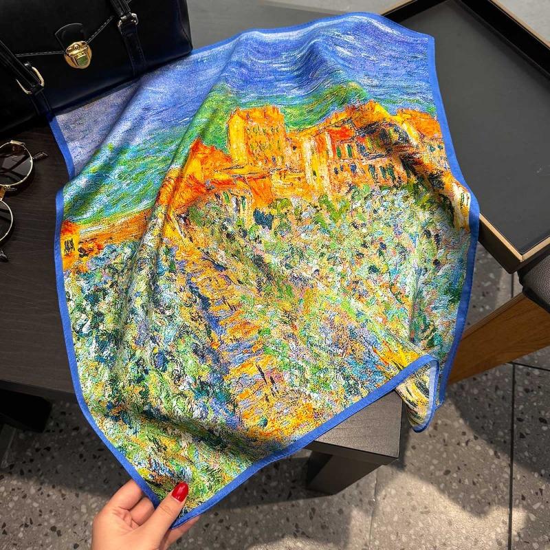 

100% mulberry silk scarf - colorful oil painting silk shawl 53*53cm