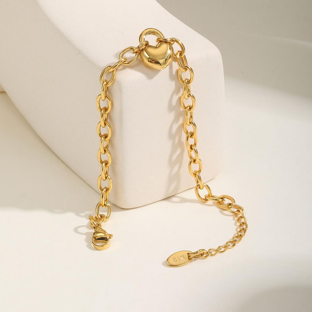 Unique Heart-shaped Lock Bracelet for Women,Gold Color Round Rolo Chain Stainless Steel Bracelets,Female Party Jewelry Gift