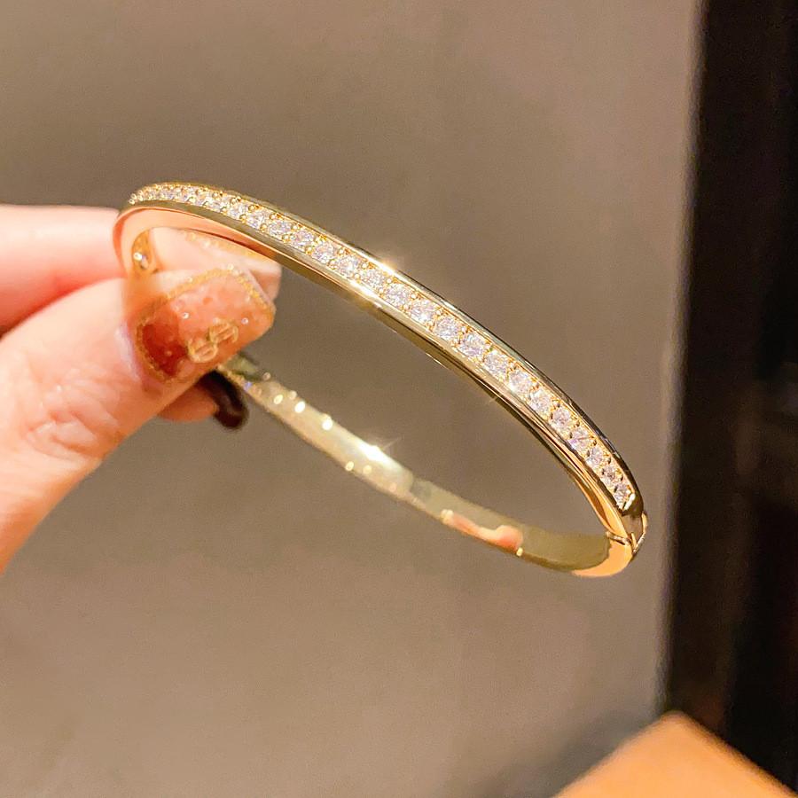 Luxury Copper Open Bracelet With Zircon Stones And Classic Round Elements For Women