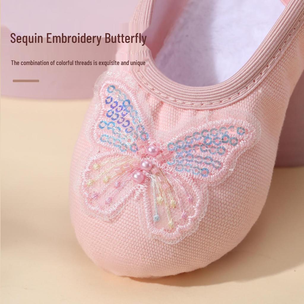 PJ10 Bow Girl Soft Sole No-Tie Cat Paw Ballet Practice Shoes for Body Shaping and Dancing