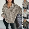 Women S Loose Fit Printed Turn Down Collar Sweatshirt