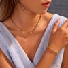 GEMCHIC Women's Stainless Steel Minimalist Geometric Block Bead Necklace and Bracelet Set Fashion Jewelry Set
