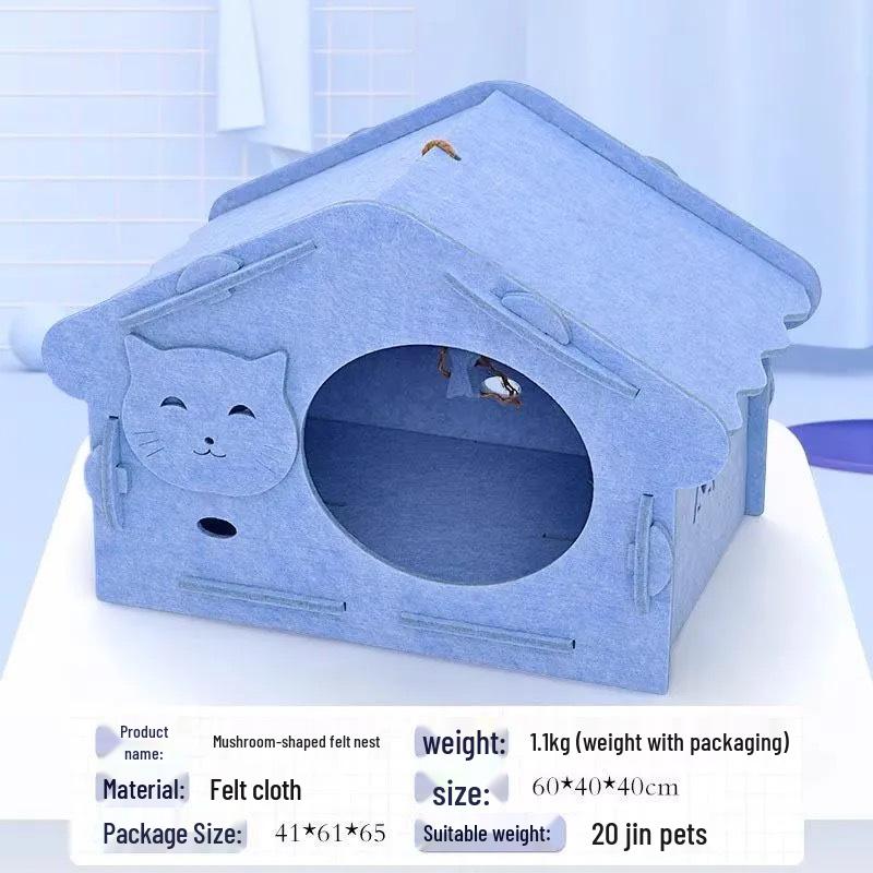 All-Season Felt Enclosed Cat Bed Villa - Detachable Pet Nest House