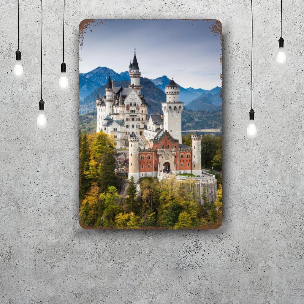 Neuschwanstein Castle Vintage Metal Tin Signs Posters Decor Retro Metal Plaque Wall Art Decor for Garage Bar
