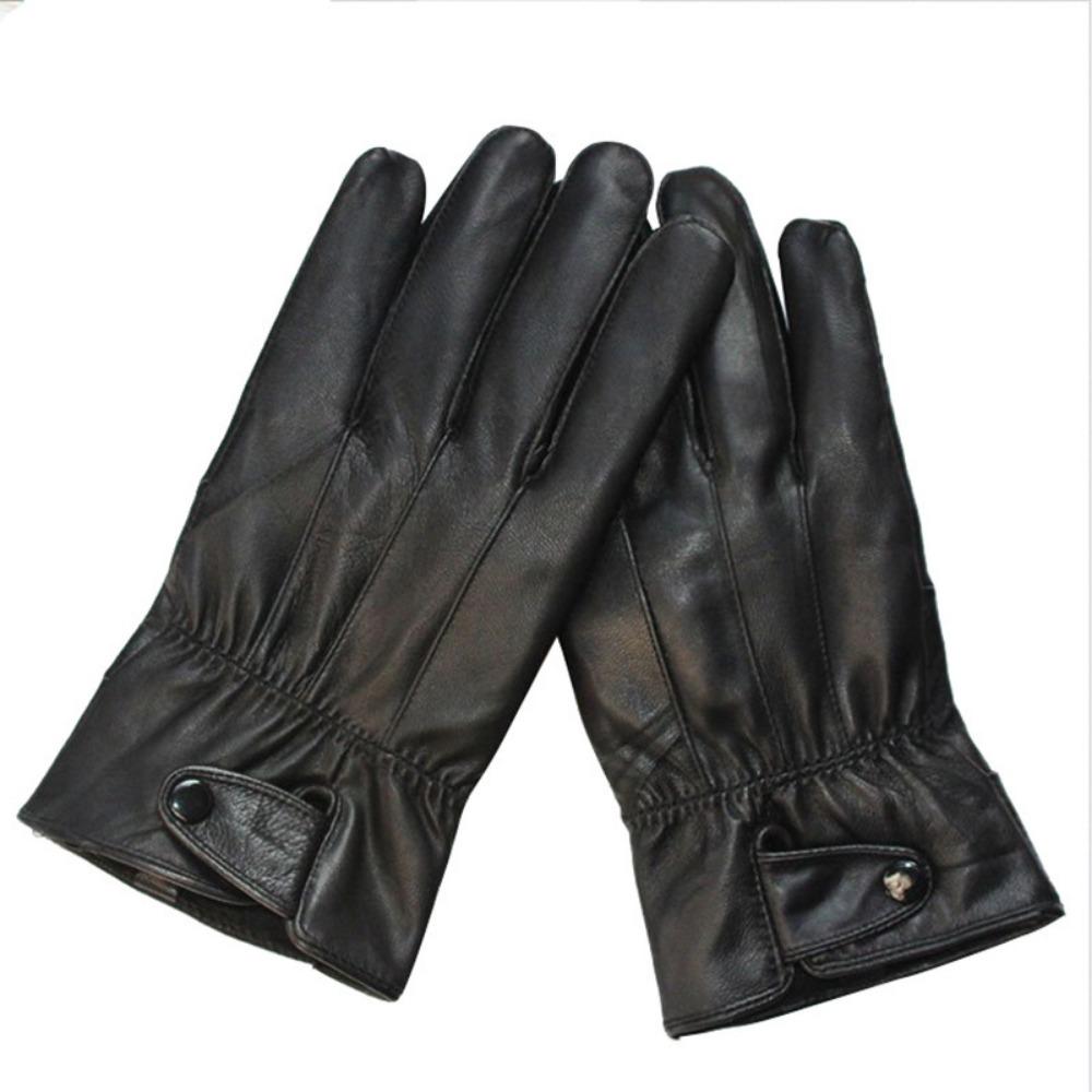 Winter Real Leather Gloves Men's Velvet Thickened Warm and Cold-proof Sheepskin Fashionable Outdoor Riding Gloves