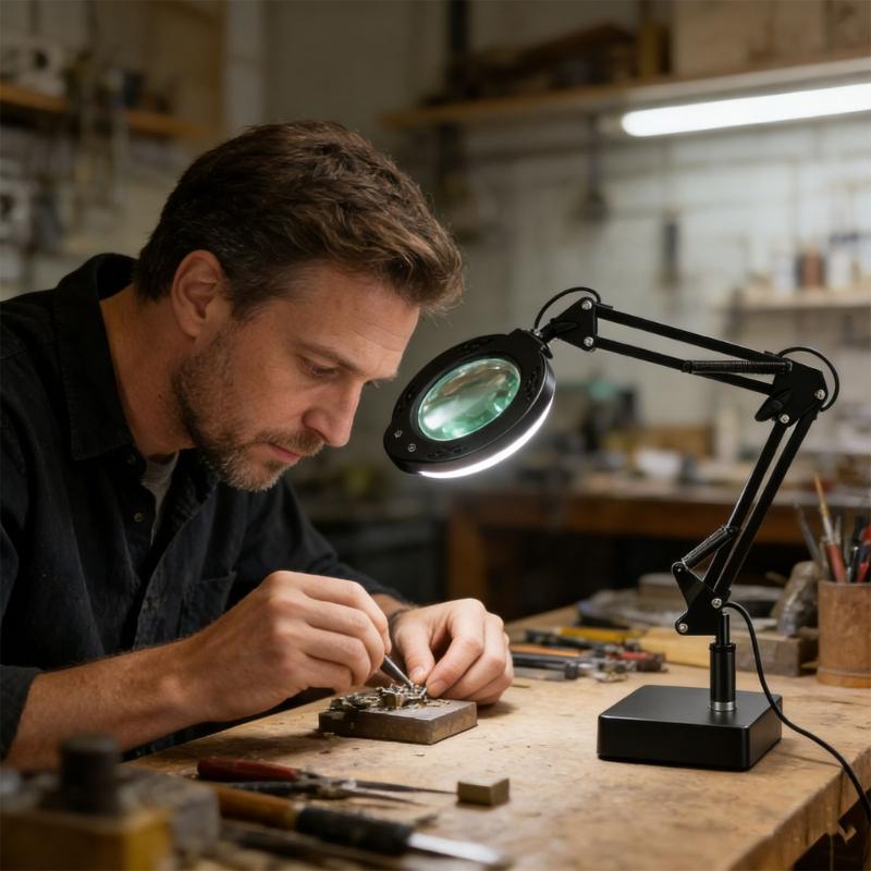 LED Adjustable Magnifying Desk Lamp With Switchable Light Direction And Strong Metal Base For Reading Jewelry Repair