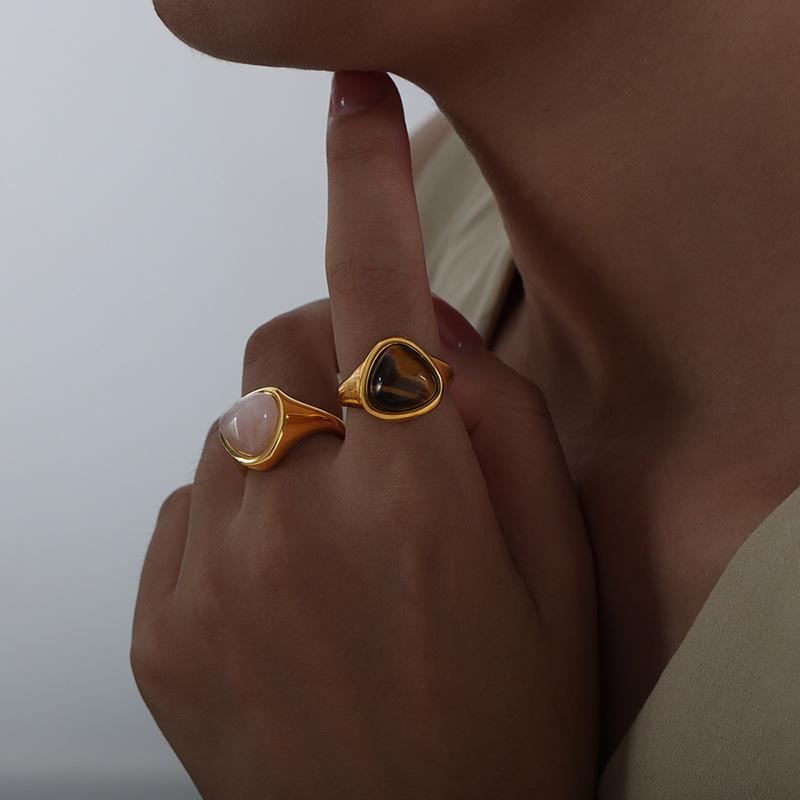 Vintage Edelstahl Tigerauge Stein Ring für Damen Türkisch Handgefertigt Einfacher Statement Ring Retro